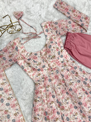 Pink Luxury Chiffon Floral Anarkali Set – Elegant & Breezy for Summer Weddings