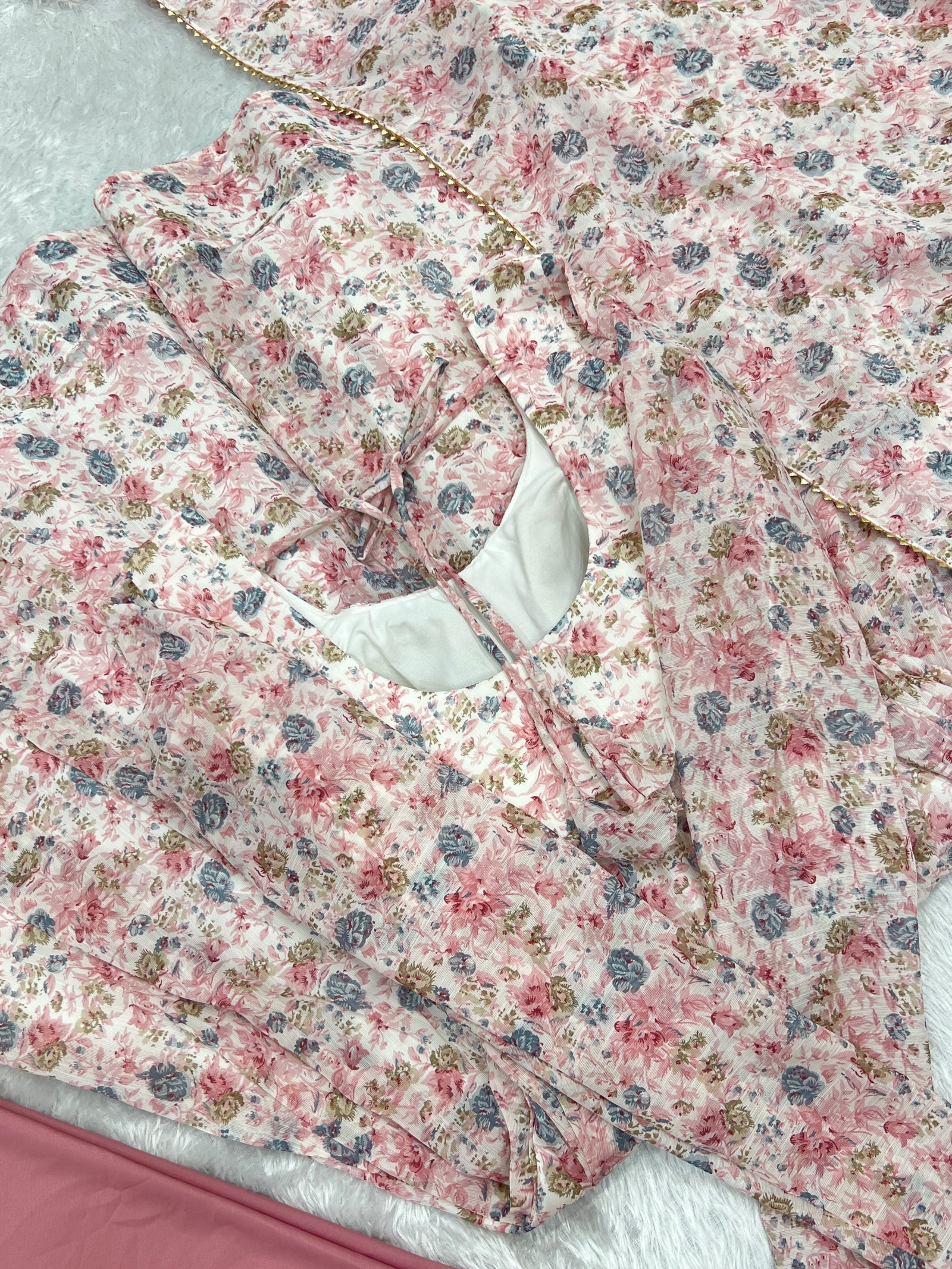 Pink Luxury Chiffon Floral Anarkali Set – Elegant & Breezy for Summer Weddings