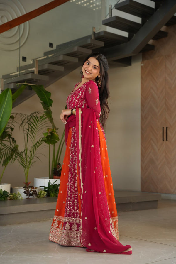 Pink Luxury Faux Blooming Gown Set with Zari & Sequins Embroidery – Kali Cut Design ClothsVilla