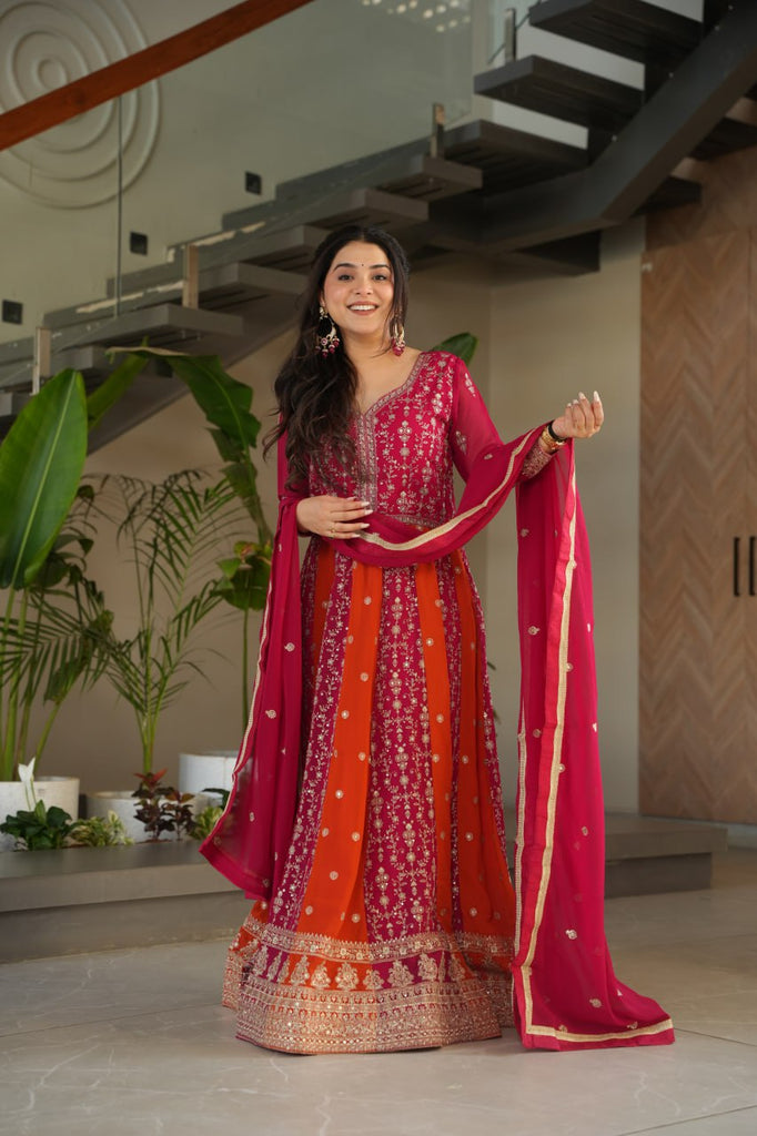 Pink Luxury Faux Blooming Gown Set with Zari & Sequins Embroidery – Kali Cut Design ClothsVilla