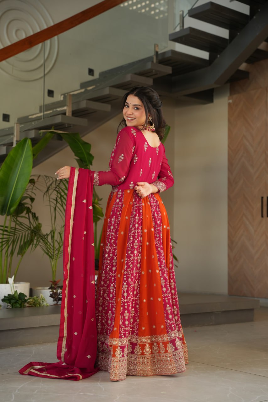 Pink Luxury Faux Blooming Gown Set with Zari & Sequins Embroidery – Kali Cut Design ClothsVilla