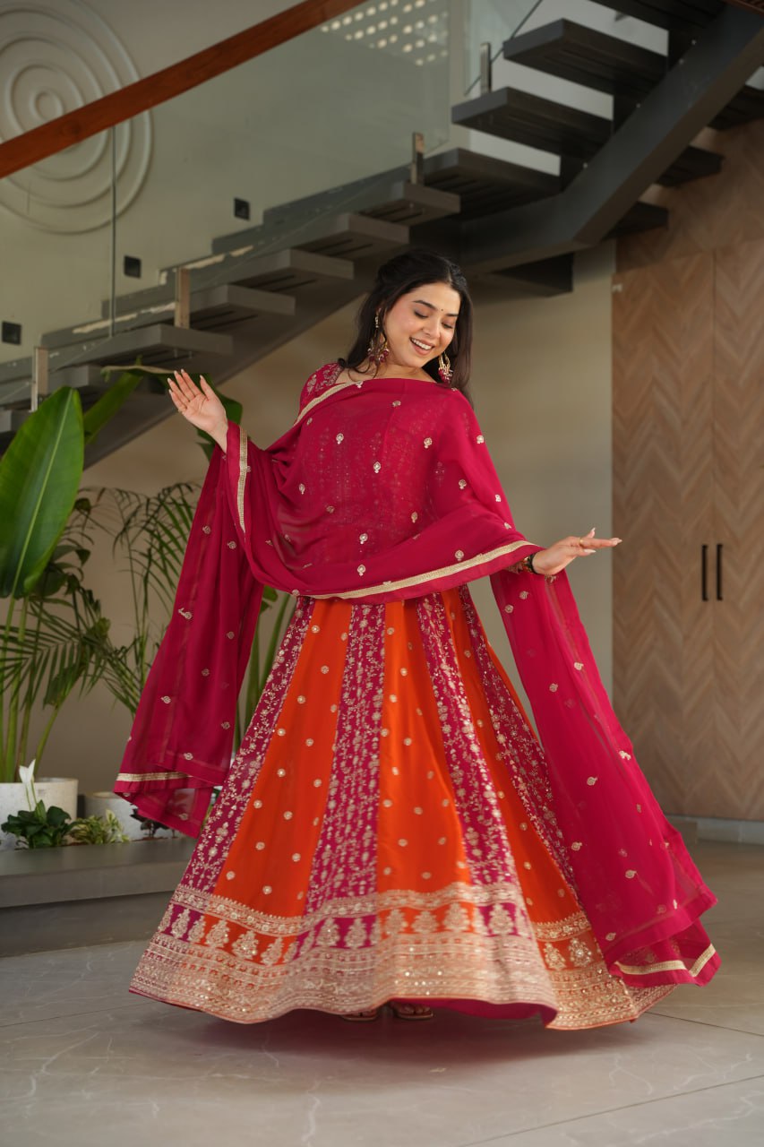 Pink Luxury Faux Blooming Gown Set with Zari & Sequins Embroidery – Kali Cut Design ClothsVilla