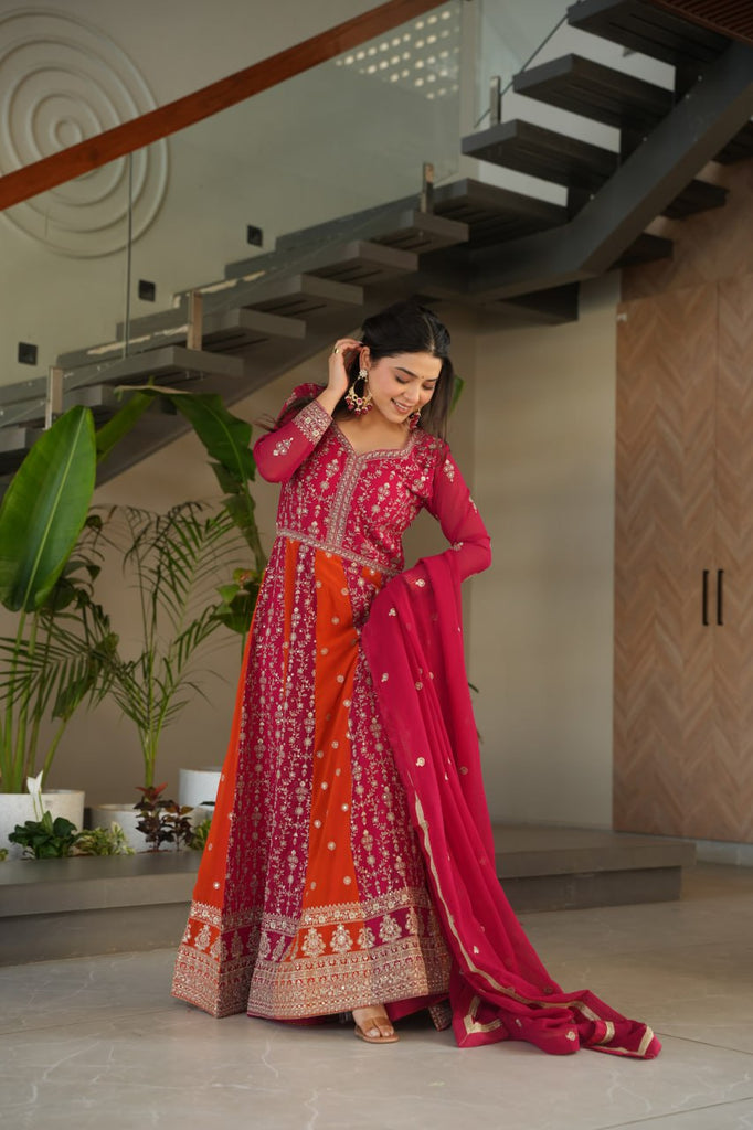 Pink Luxury Faux Blooming Gown Set with Zari & Sequins Embroidery – Kali Cut Design ClothsVilla