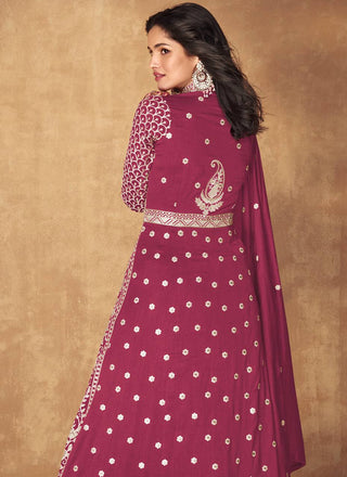 Pink Majestic Embroidered Vichitra Silk Gown & Skirt Set with Dupatta ClothsVilla