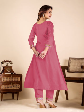 Pink Mirror Work Kurta Pant Set ClothsVilla