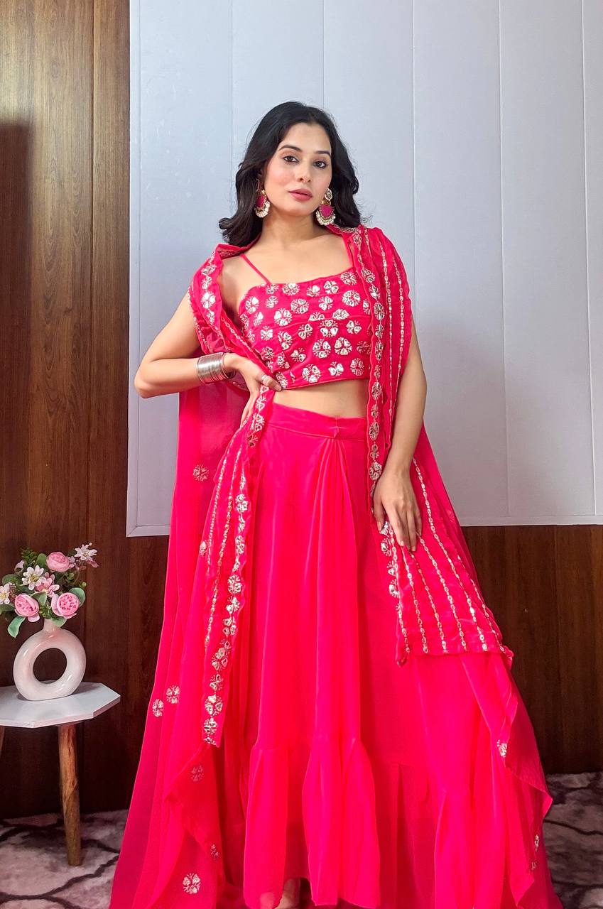 Pink Modern Georgette Skirt Set with Sequins & Zari Work – A Showstopper Ensemble ClothsVilla