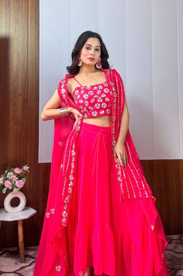 Pink Modern Georgette Skirt Set with Sequins & Zari Work – A Showstopper Ensemble ClothsVilla
