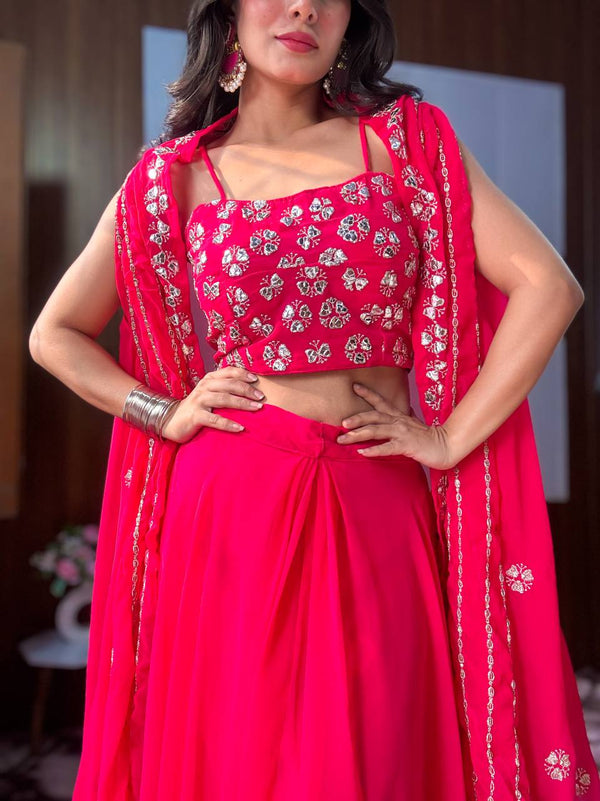 Pink Modern Georgette Skirt Set with Sequins & Zari Work – A Showstopper Ensemble ClothsVilla
