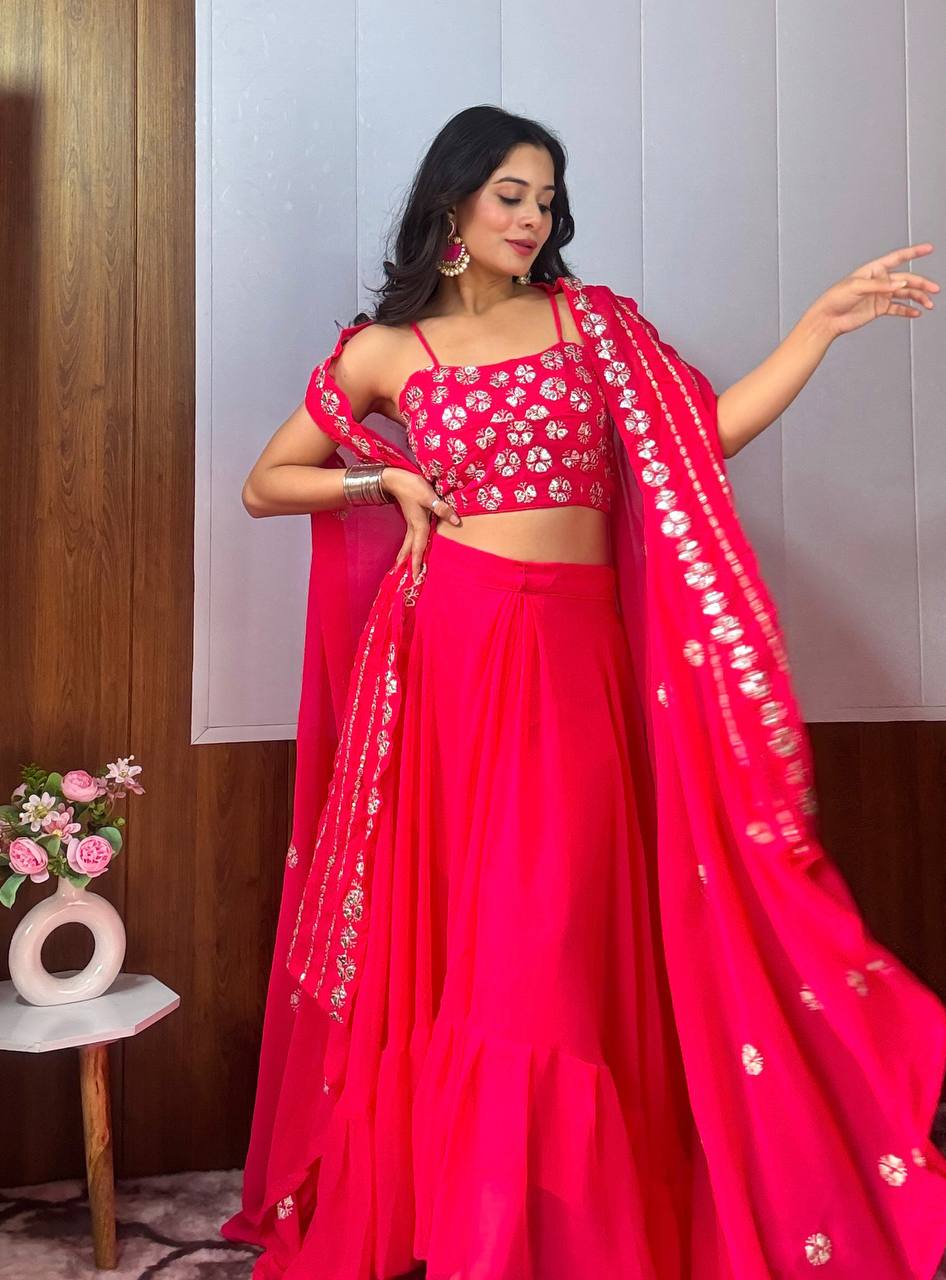 Pink Modern Georgette Skirt Set with Sequins & Zari Work – A Showstopper Ensemble ClothsVilla