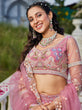 Load image into Gallery viewer, Pink Multi-Color Sequin Embroidered Net Lehenga Choli Dupatta Set ClothsVilla