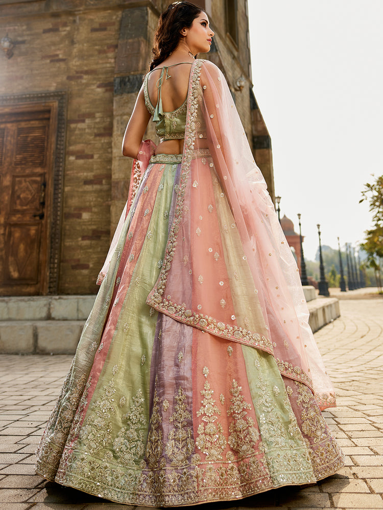 Pink Multi colour Tissue Sequinse embroidery Semi-Stitched Lehenga choli & Dupatta ClothsVilla