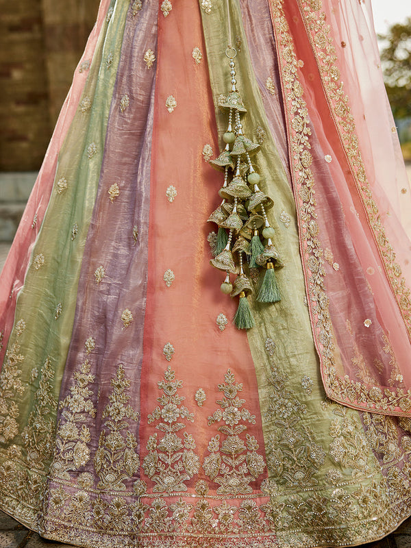 Pink Multi colour Tissue Sequinse embroidery Semi-Stitched Lehenga choli & Dupatta ClothsVilla