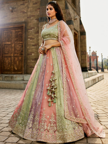 Pink Multi colour Tissue Sequinse embroidery Semi-Stitched Lehenga choli & Dupatta ClothsVilla