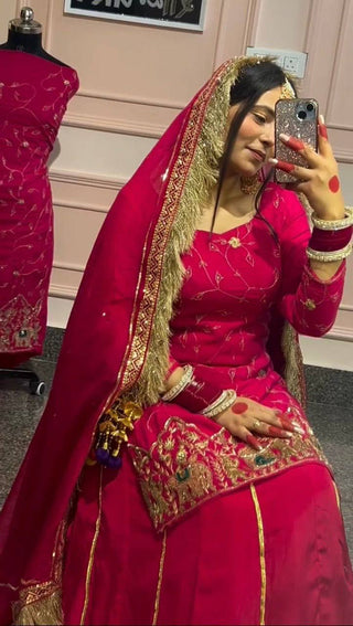 Pink Natural Crepe Silk Lehenga Set with Bead & Sequin Detailing ClothsVilla