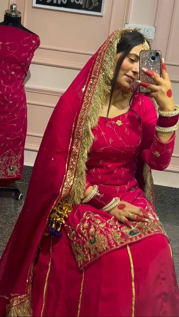Pink Natural Crepe Silk Lehenga Set with Bead & Sequin Detailing ClothsVilla
