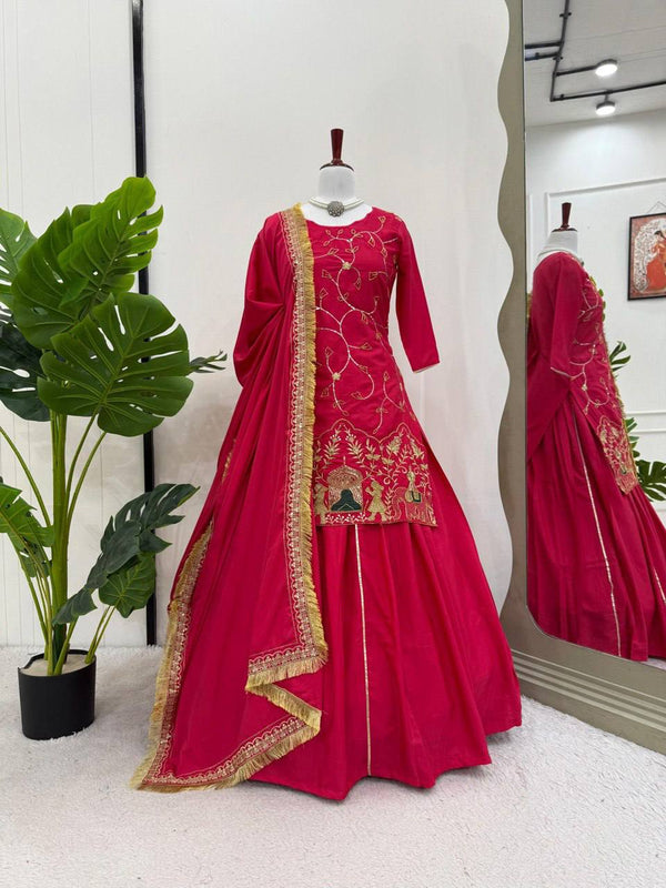 Pink Natural Crepe Silk Lehenga Set with Bead & Sequin Detailing ClothsVilla