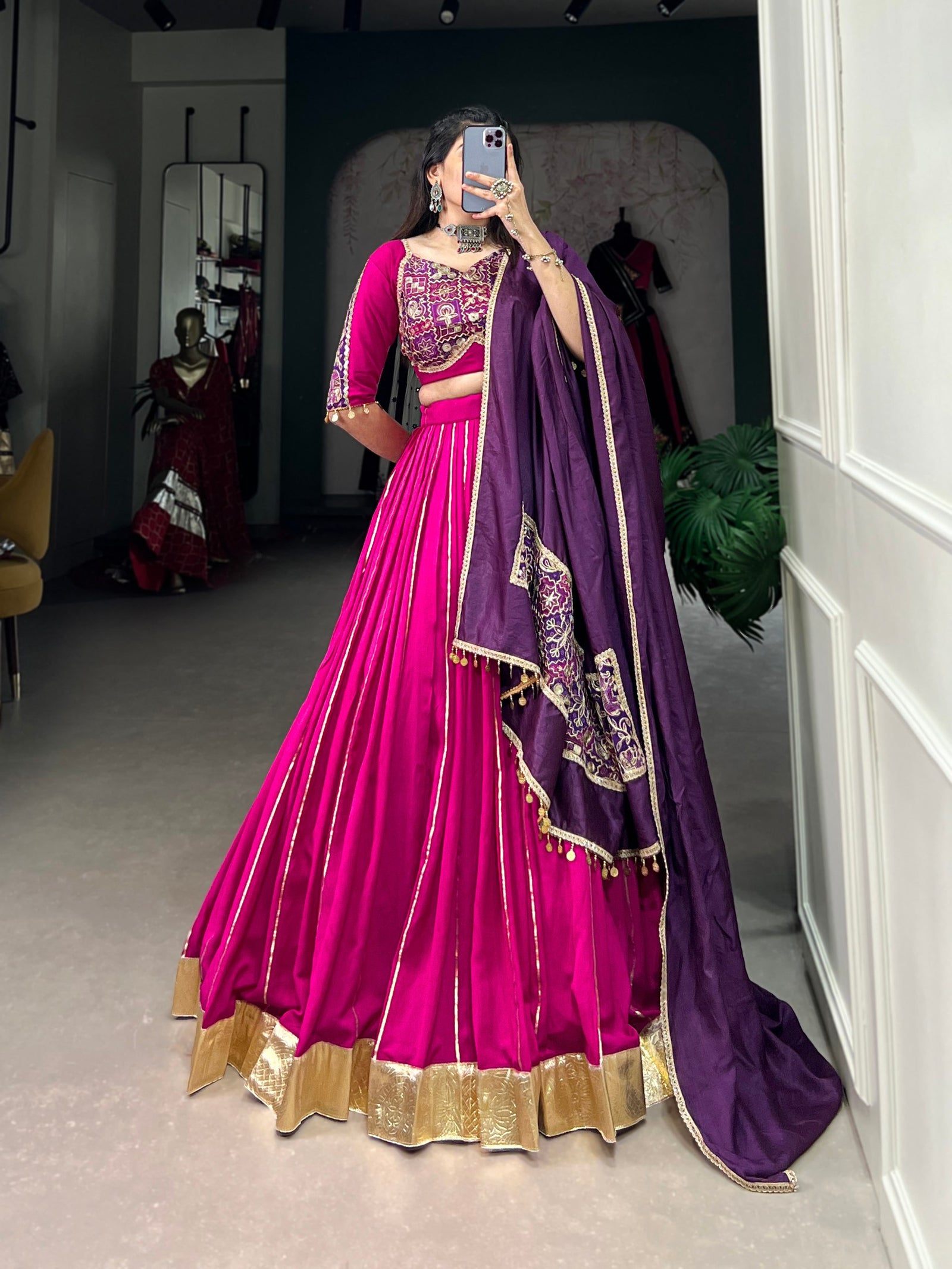 Pink Navratri Glow Chanderi Lehenga with Zari and Gota Patti Elegance