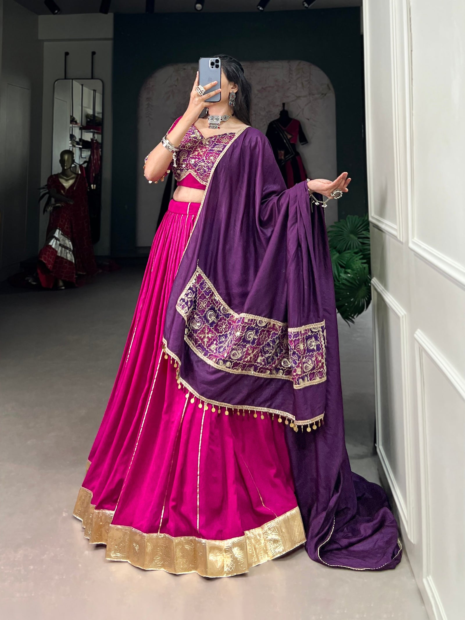 Pink Navratri Glow Chanderi Lehenga with Zari and Gota Patti Elegance
