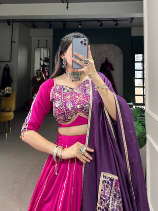 Pink Navratri Glow Chanderi Lehenga with Zari and Gota Patti Elegance