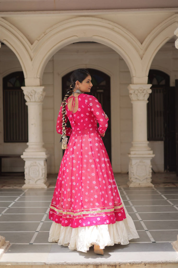 Pink Navratri Special Bandhani Kurti with Kora Cotton Frill Lehenga Set – Full Stitched ClothsVilla