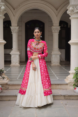 Pink Navratri Special Bandhani Kurti with Kora Cotton Frill Lehenga Set – Full Stitched ClothsVilla