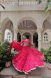 Load image into Gallery viewer, Pink Navratri Special Leheriya Print Lehenga Choli with 12 Mtr Flair &amp; Mirror Lace Work ClothsVilla