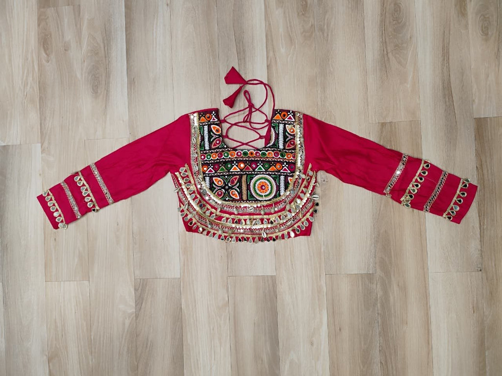 Pink Navratri Special Roman Fabric Lehenga Choli with Kutchi Gamthi & Mirror Work ClothsVilla