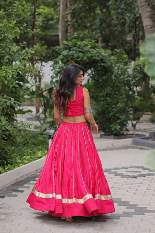 Pink Navratri Special Roman Fabric Lehenga Choli with Kutchi Gamthi & Mirror Work ClothsVilla