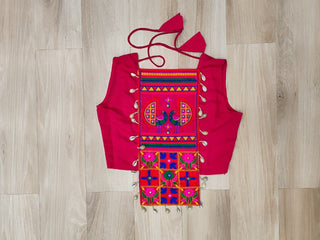 Pink Navratri Special Roman Fabric Lehenga Choli with Kutchi Gamthi & Mirror Work ClothsVilla