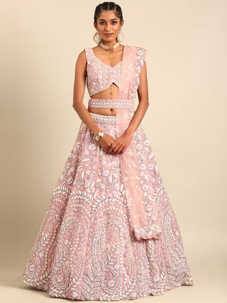 Pink Net Multi Sequins with heavy Zarkan embroidery Semi-Stitched Lehenga choli & Dupatta Clothsvilla