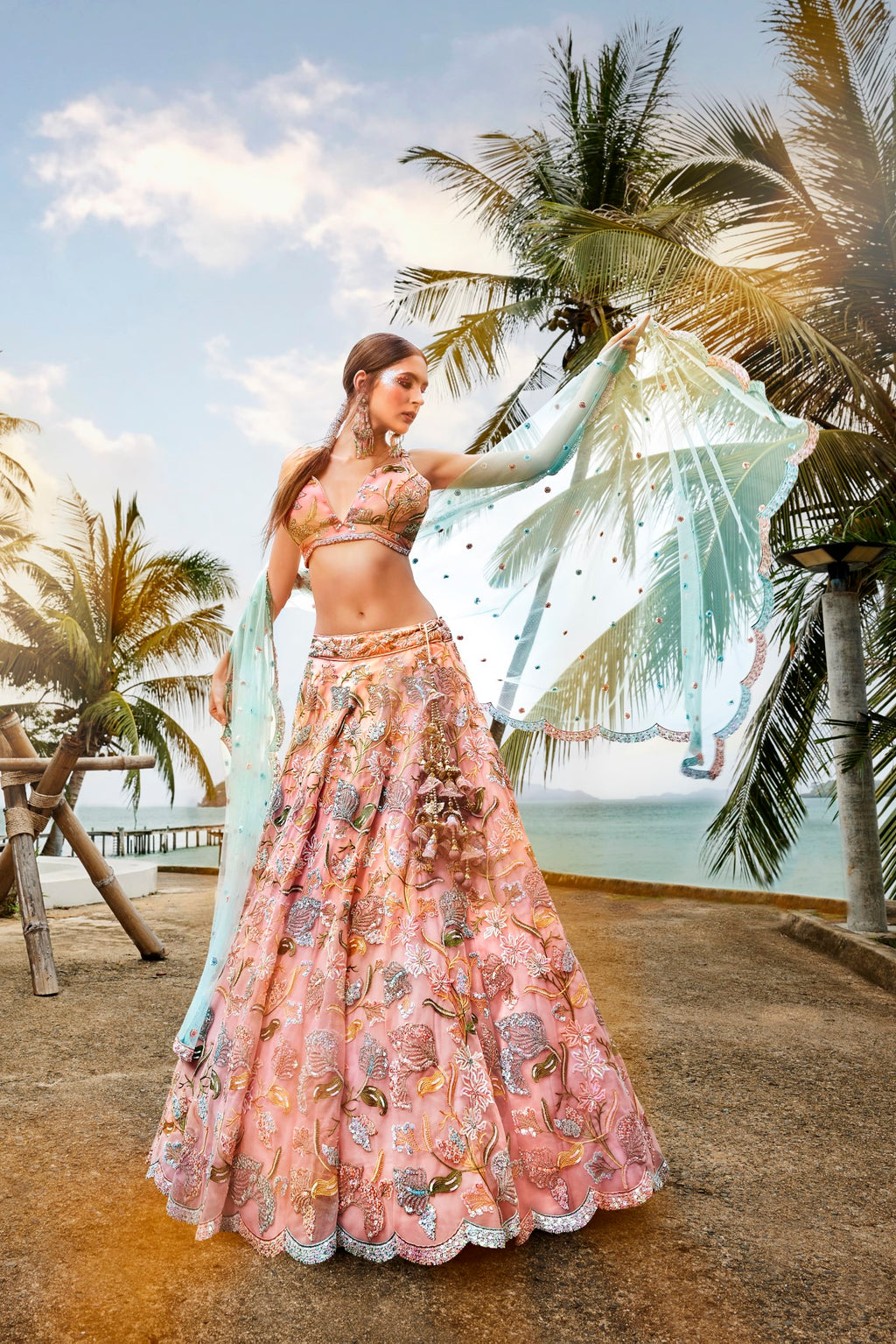 Pink Net Sequins and Zarkan embroidery Semi-Stitched Lehenga choli & Dupatta ClothsVilla