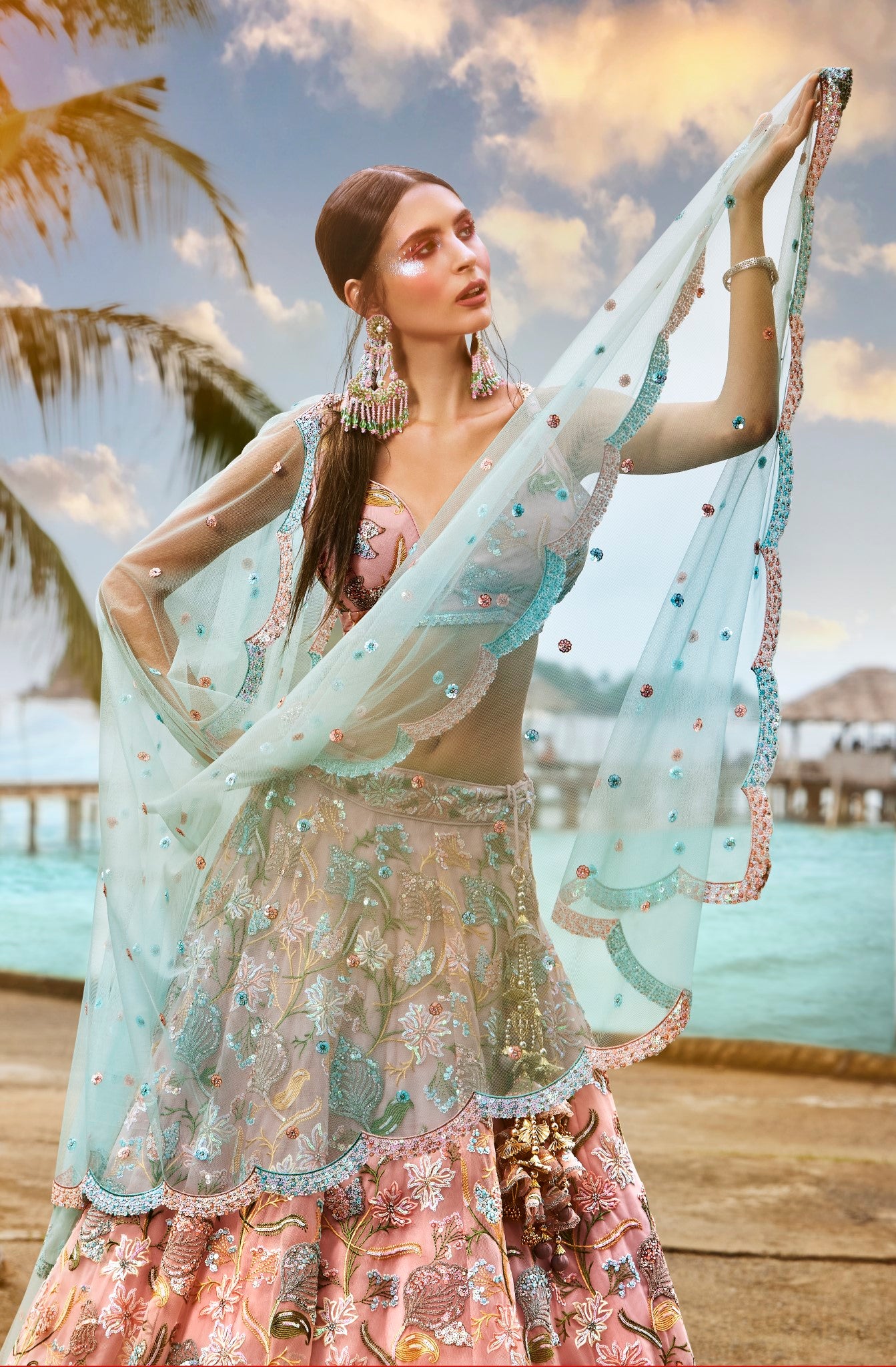 Pink Net Sequins and Zarkan embroidery Semi-Stitched Lehenga choli & Dupatta ClothsVilla