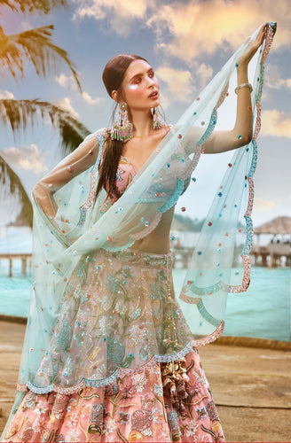 Pink Net Sequins and Zarkan embroidery Semi-Stitched Lehenga choli & Dupatta ClothsVilla