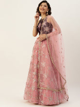 Load image into Gallery viewer, Pink Net Sequins Embroideried Semi-stitched Lehenga Clothsvilla