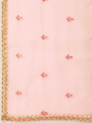 Pink Net Sequins Embroideried Semi-stitched Lehenga Clothsvilla