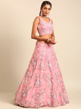 Load image into Gallery viewer, PINK Net Sequins with heavy Zarkan embroidery Semi-Stitched Lehenga choli &amp; Dupatta Clothsvilla