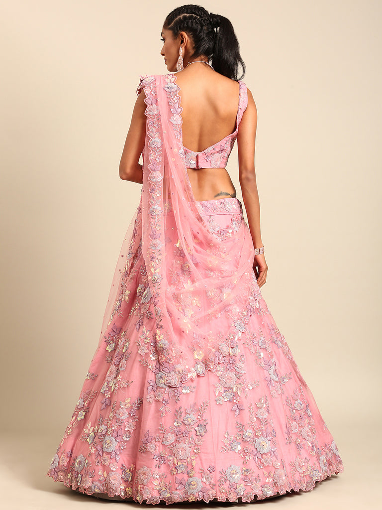 PINK Net Sequins with heavy Zarkan embroidery Semi-Stitched Lehenga choli & Dupatta Clothsvilla