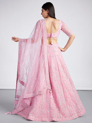Pink Net Sequins, Zarkan and thread embroidery Semi-Stitched Lehenga choli & Dupatta ClothsVilla