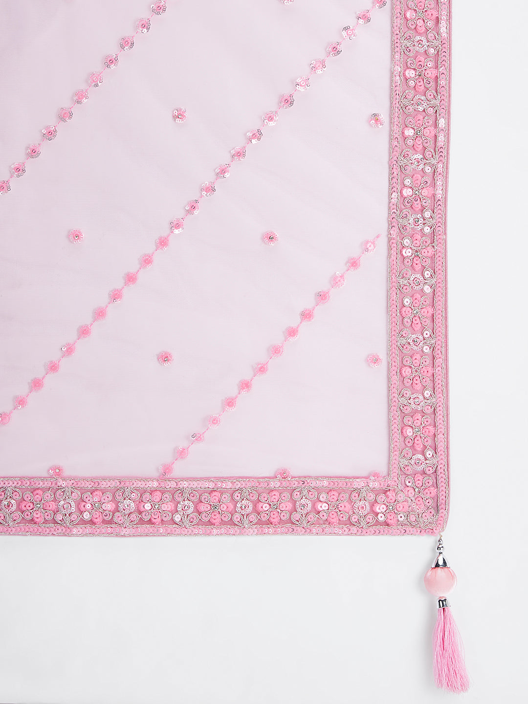 Pink Net Sequins, Zarkan and thread embroidery Semi-Stitched Lehenga choli & Dupatta ClothsVilla