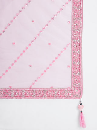 Pink Net Sequins, Zarkan and thread embroidery Semi-Stitched Lehenga choli & Dupatta ClothsVilla
