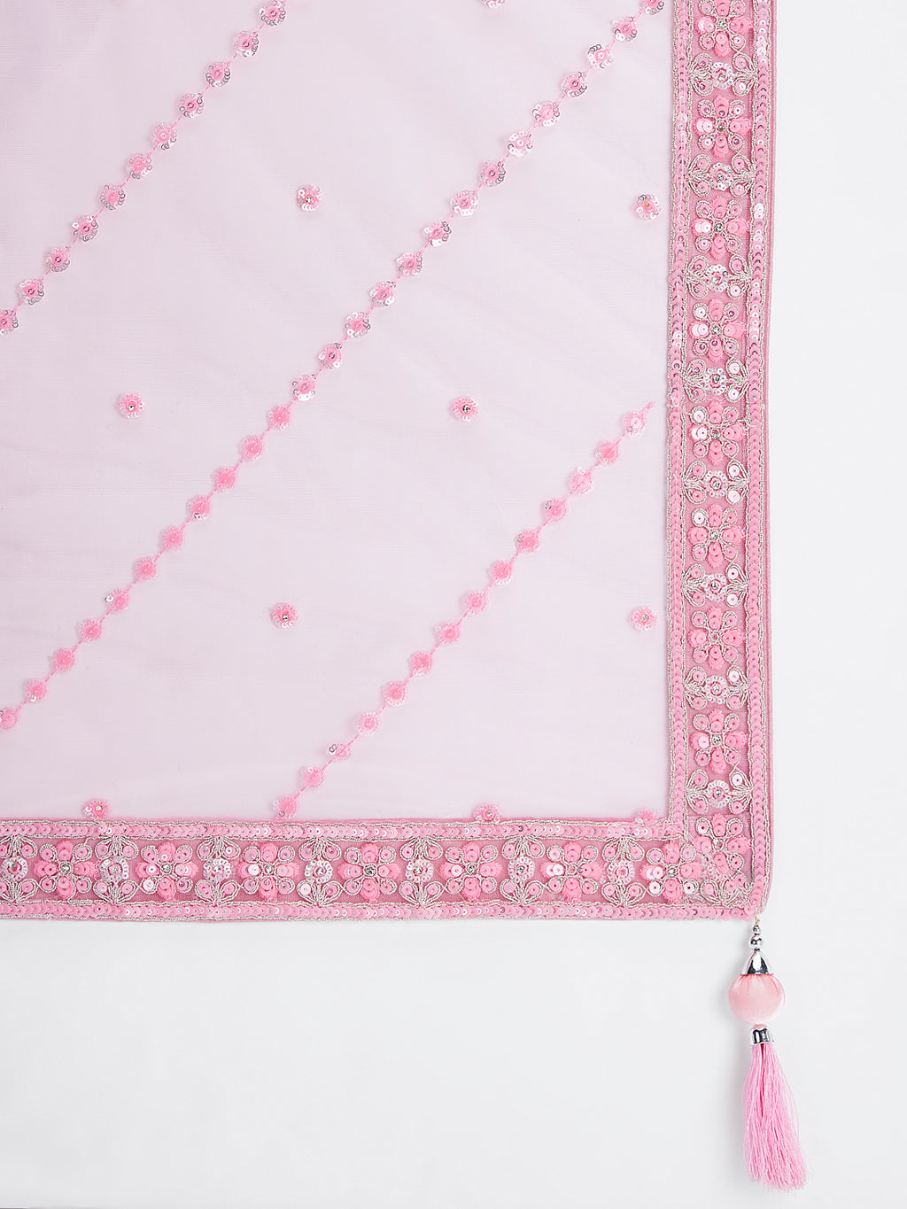 Pink Net Sequins, Zarkan and thread embroidery Semi-Stitched Lehenga choli & Dupatta ClothsVilla