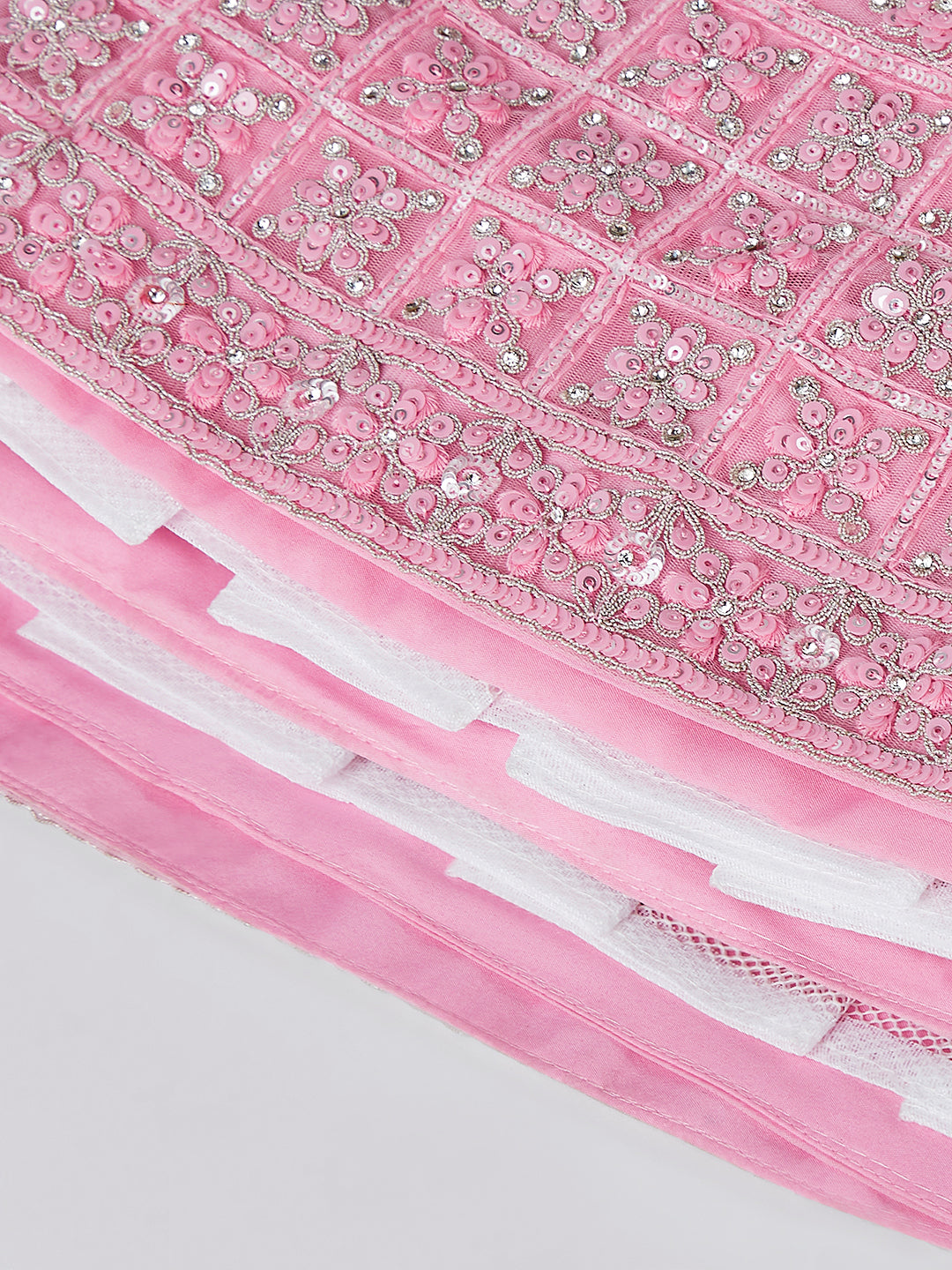 Pink Net Sequins, Zarkan and thread embroidery Semi-Stitched Lehenga choli & Dupatta ClothsVilla