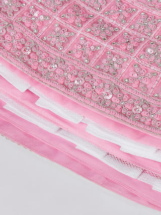 Pink Net Sequins, Zarkan and thread embroidery Semi-Stitched Lehenga choli & Dupatta ClothsVilla