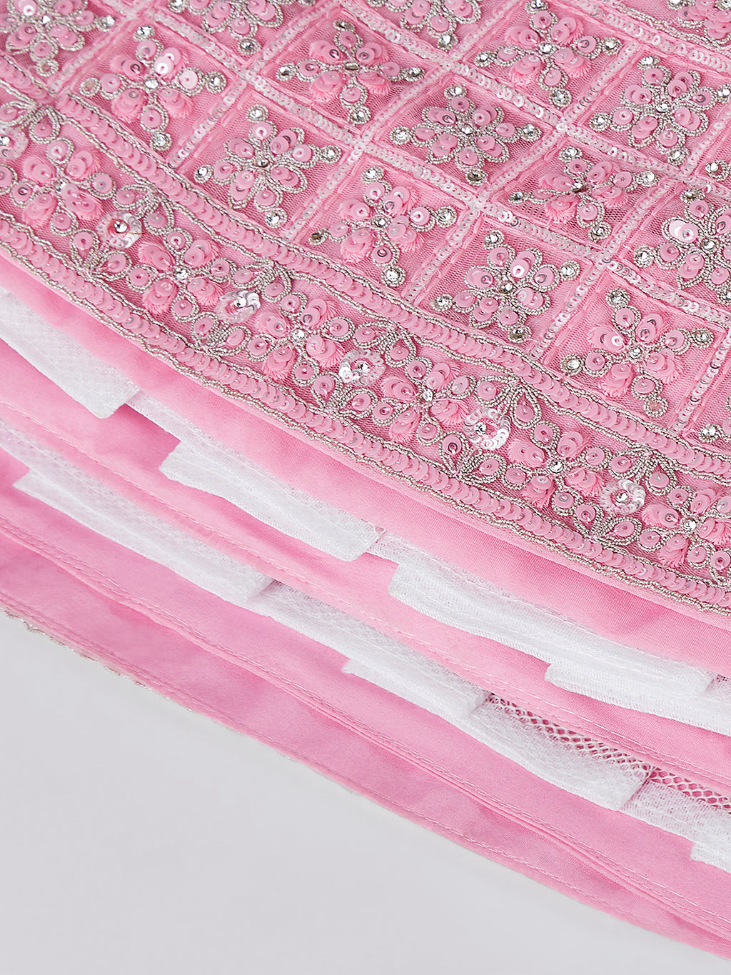 Pink Net Sequins, Zarkan and thread embroidery Semi-Stitched Lehenga choli & Dupatta ClothsVilla