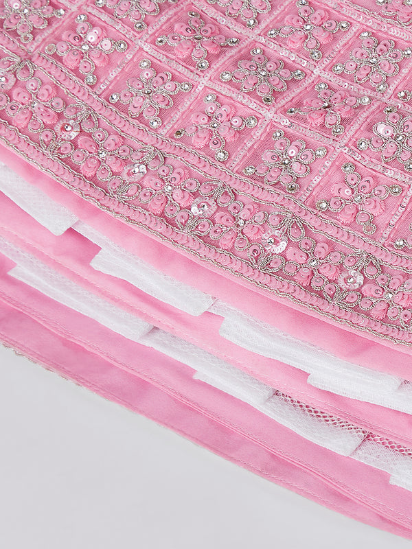 Pink Net Sequins, Zarkan and thread embroidery Semi-Stitched Lehenga choli & Dupatta ClothsVilla