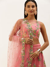 Load image into Gallery viewer, Pink Net Sequinse Cut Work Semi-Stitched Lehenga &amp; Unstitched Blouse with Dupatta Clothsvilla