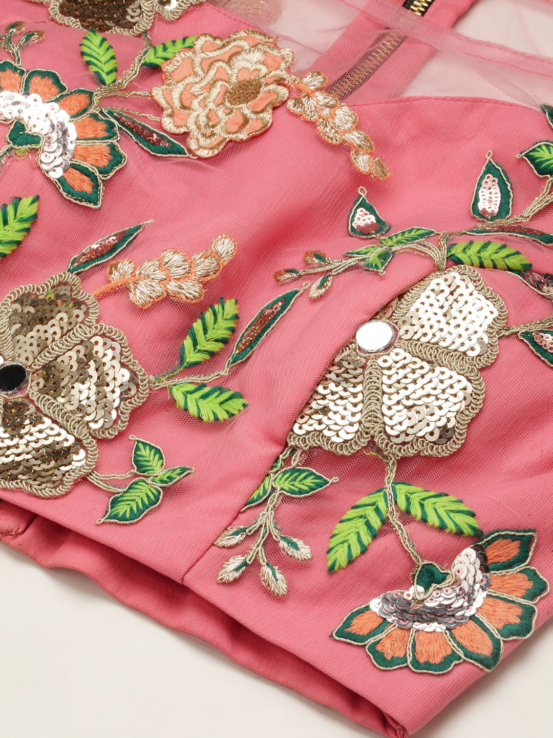 Pink Net Sequinse Cut Work Semi-Stitched Lehenga & Unstitched Blouse with Dupatta Clothsvilla