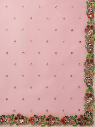 Pink Net Sequinse Cut Work Semi-Stitched Lehenga & Unstitched Blouse with Dupatta Clothsvilla