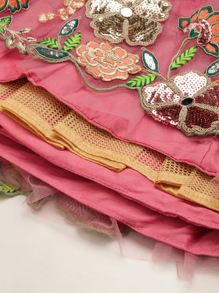 Pink Net Sequinse Cut Work Semi-Stitched Lehenga & Unstitched Blouse with Dupatta Clothsvilla
