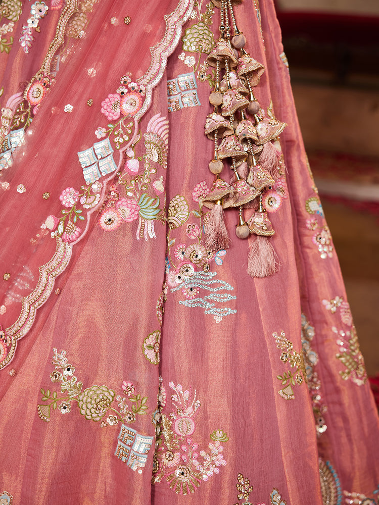Pink Net Sequinse embroidery Semi-Stitched Lehenga choli & Dupatta ClothsVilla